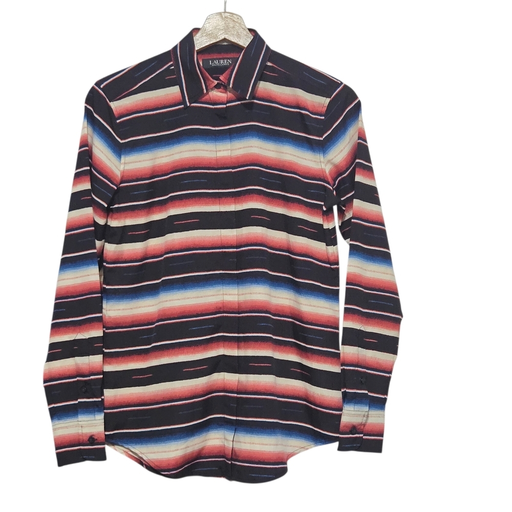 Lauren Ralph Lauren Black Label Blanket-stripe Long-Sleeve Shirt Womens Size XS